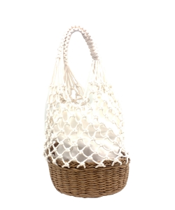 Woven Net Basket Bucket Bag  BA300049  IVORY